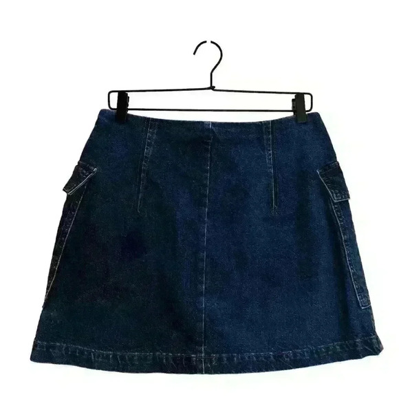 Topshop MOTO Dark Wash Denim Button Up Mini Skirt Size 32 - Picture 3 of 6